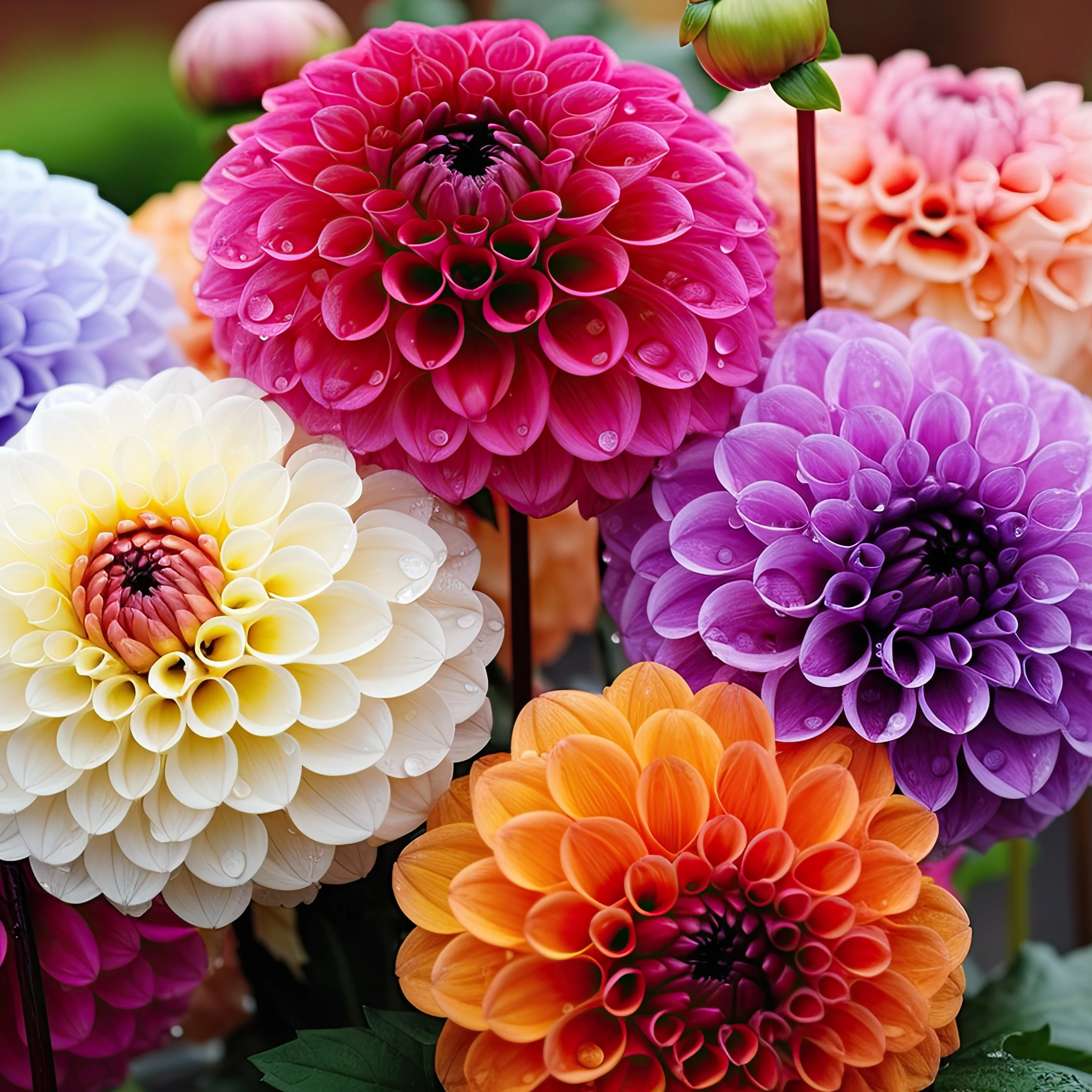 5 Dahlias pompons colorés en mélange - Image 2